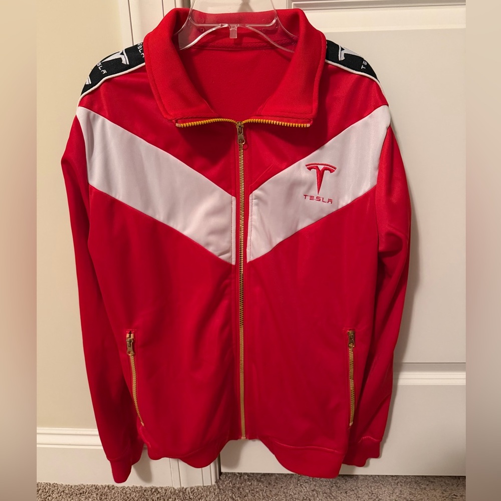 Tesla Red and White Jacket with Zip Closure